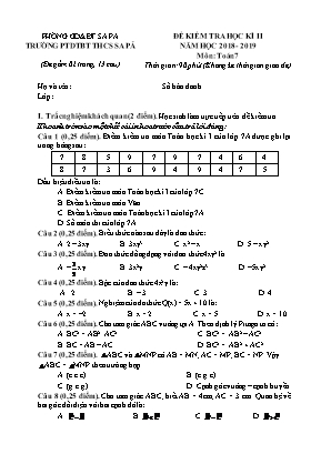 Đề kiểm tra học kì II môn Toán Lớp 7 - Năm học 2018-2019 - Trường THPTDTBT THCS Sa Pả (Có đáp án)